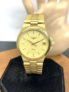 Longines Men's Watch Vintage Swiss Quartz Date Gold Stainless Steel 34mm